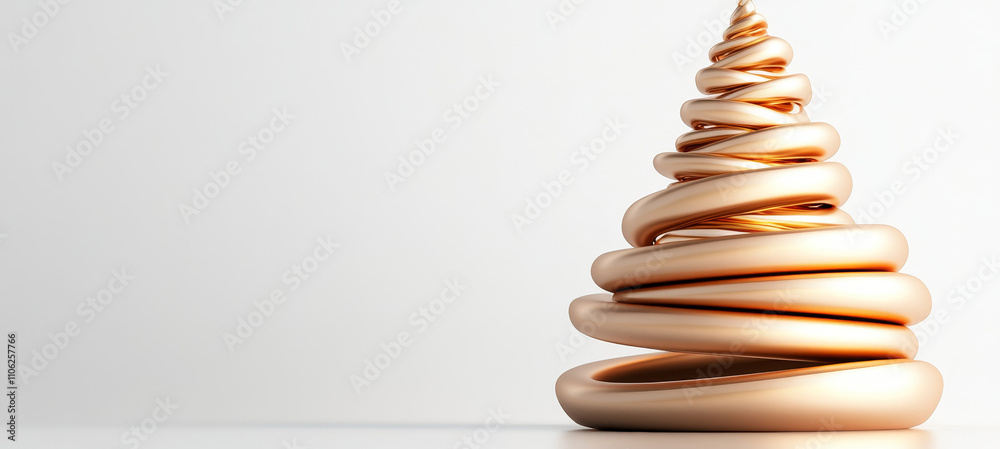Modern Golden Spiral Christmas Tree - Abstract 3D of a modern Christmas tree, symbolizing elegance, minimalism, luxury, festivity, and innovation. Modern Golden Spiral Christmas Tree - Abstract 3D of a modern Christmas tree, symbolizing elegance, minimalism, luxury, festivity, and innovation.