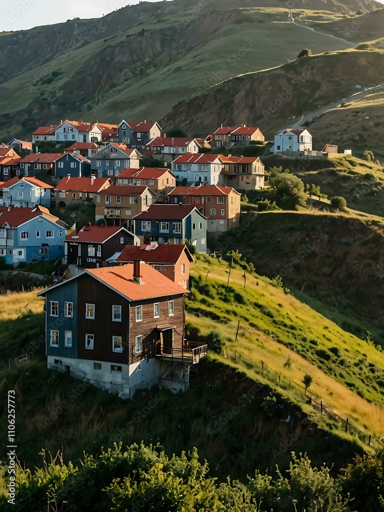 Fototapeta premium Houses on a hill.