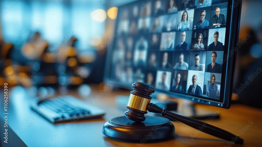 custom made wallpaper toronto digitalGavel and computer screen showing a virtual meeting.