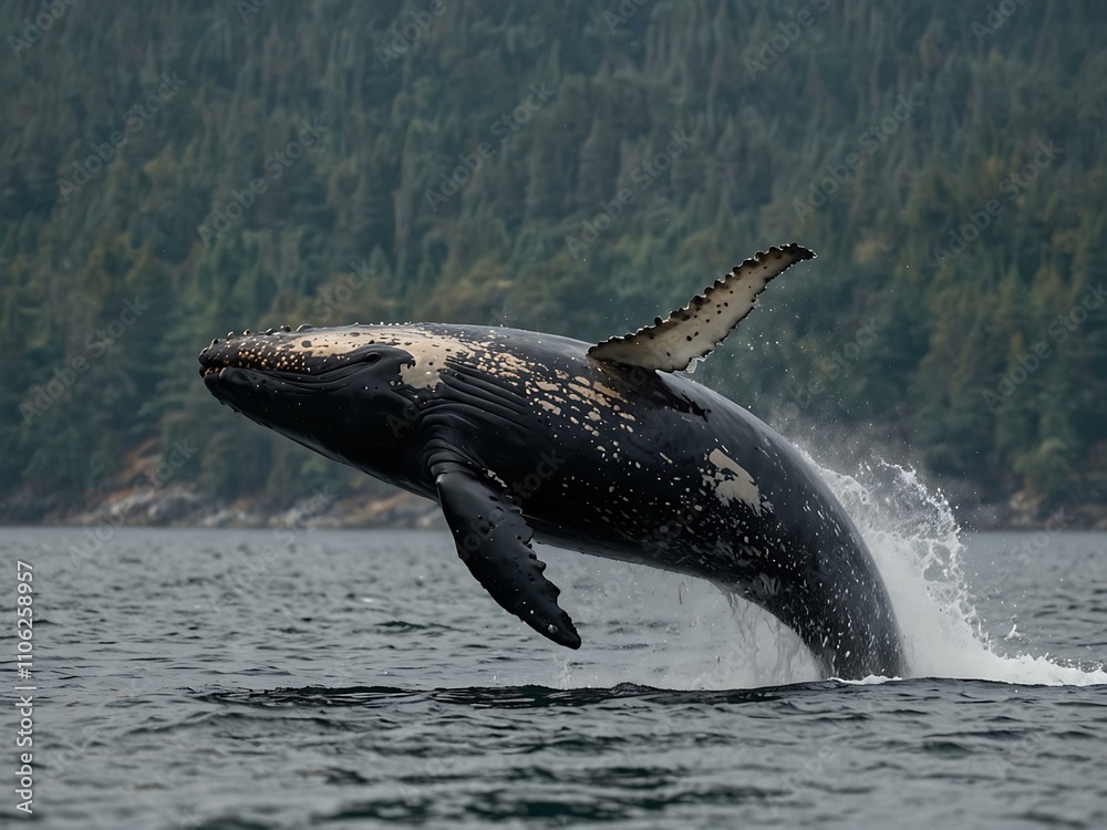 Obraz premium Humpback whale breaching off Vancouver Island.