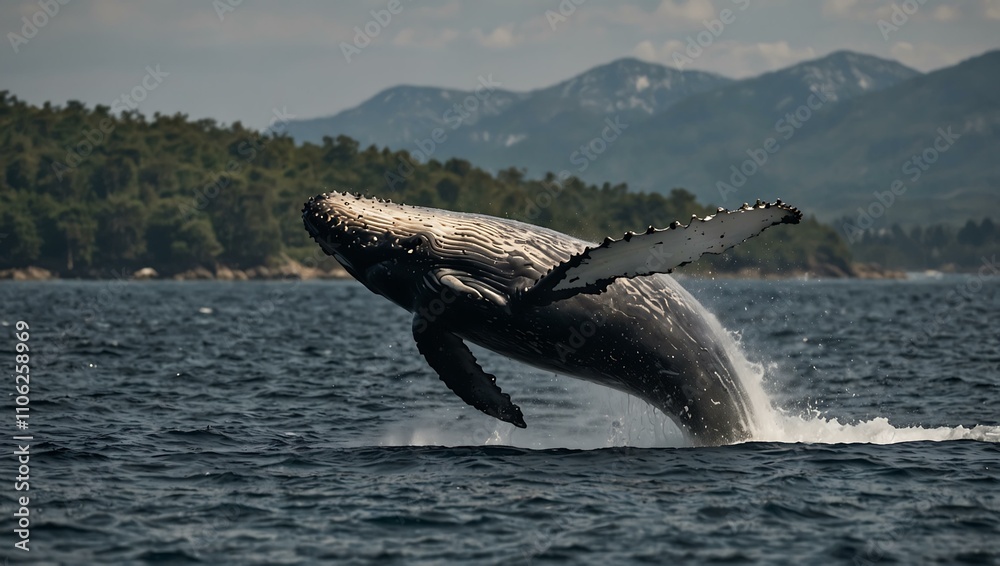 Fototapeta premium Humpback whale breaching the water.