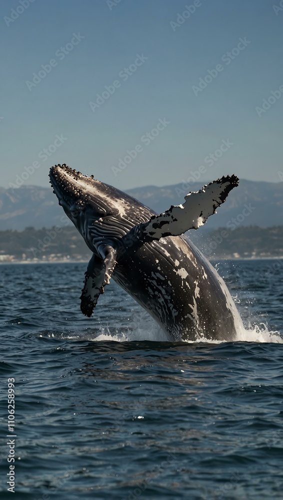 Fototapeta premium Humpback whale breaching the water’s surface.