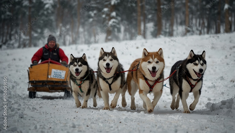 Huskies in a dog sled race in Tusnad, Romania. Huskies in a dog sled race in Tusnad, Romania.