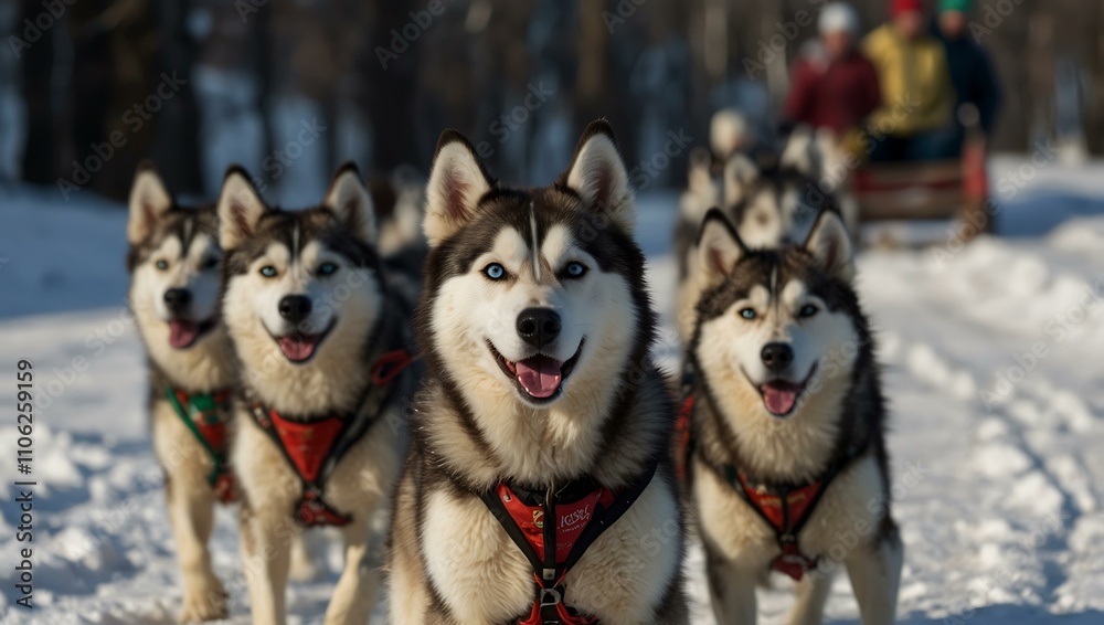 Huskies in a dog sled race in Tusnad, Romania. Huskies in a dog sled race in Tusnad, Romania.