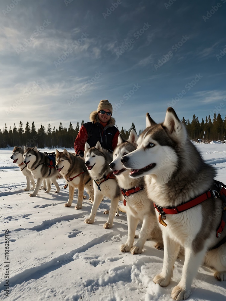 Husky dog sledding in Lapland, Northern Sweden Husky dog sledding in Lapland, Northern Sweden