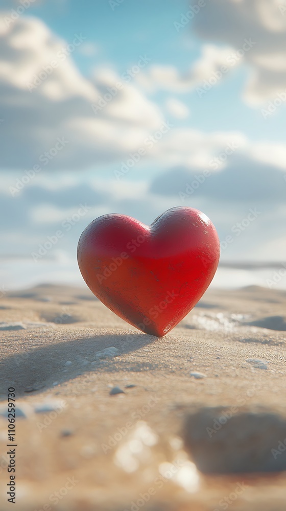 Heart-shaped decoration tranquil sandy beach background image Heart-shaped decoration tranquil sandy beach background image