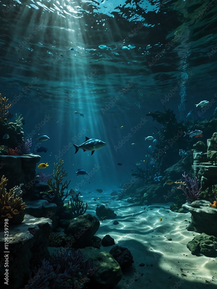 Fototapeta premium Hyper-realistic underwater adventure scene.