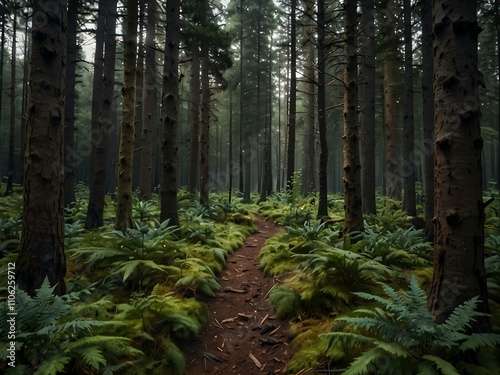 Hyper-realistic forest inspiring wanderlust. photo