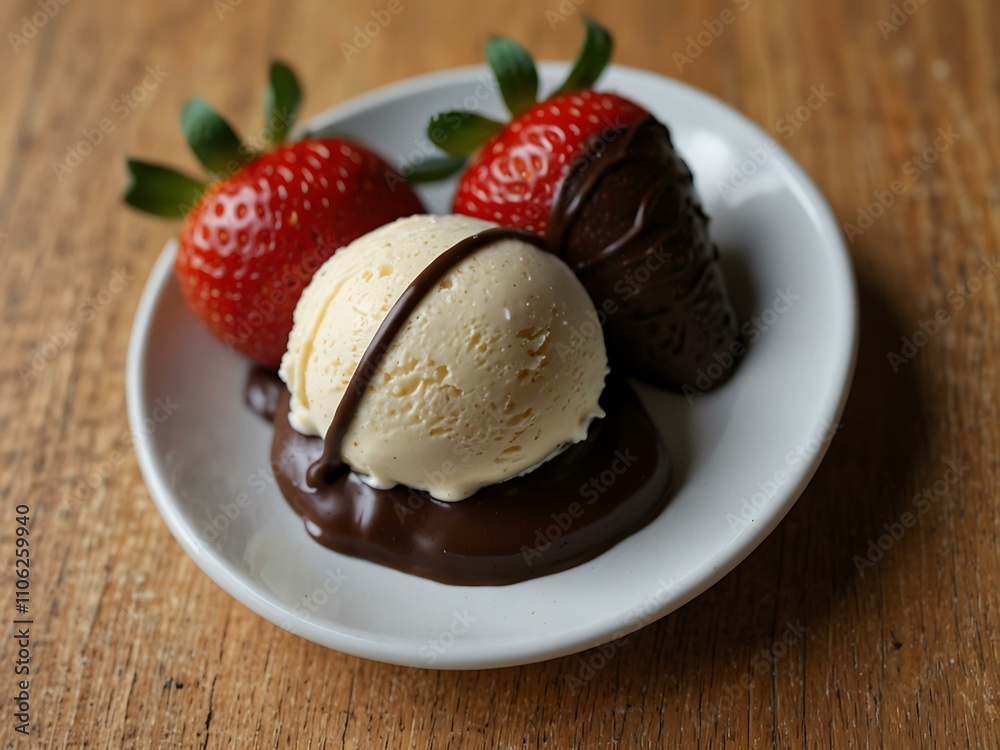 Ice cream and chocolate-covered strawberries. Ice cream and chocolate-covered strawberries.
