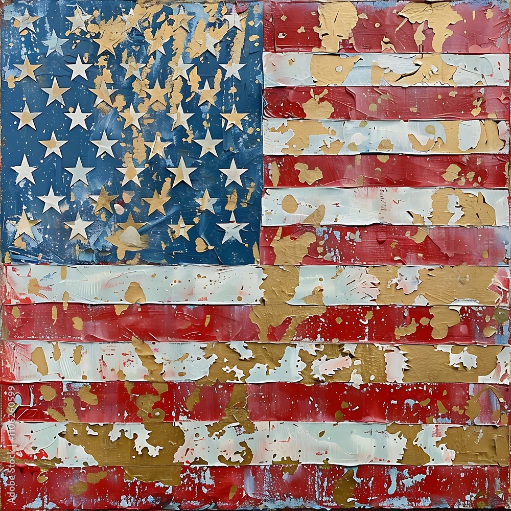 An Artistic Rendering of an American Flag Painted with Bold Colors, Evoking Patriotism and Unity Through Vibrant Brushstrokes and Symbolic Imagery of National Pride An Artistic Rendering of an American Flag Painted with Bold Colors, Evoking Patriotism and Unity Through Vibrant Brushstrokes and Symbolic Imagery of National Pride
