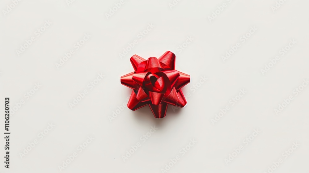 a single gift-wrapping bow, vibrant red satin-like texture with perfectly symmetrical loops, centered on a bright white background a single gift-wrapping bow, vibrant red satin-like texture with perfectly symmetrical loops, centered on a bright white background