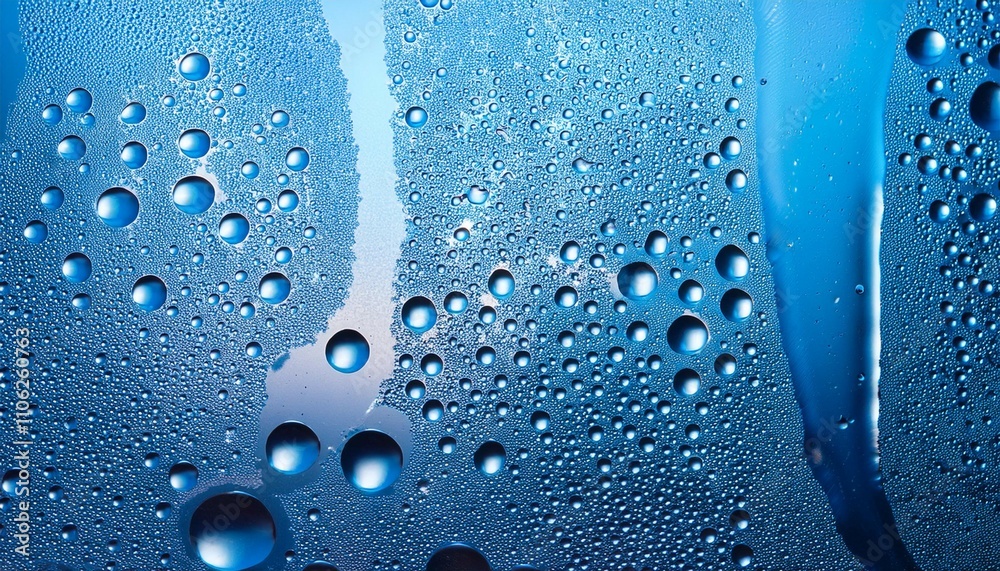 water drops and bubbles on glass with blue abstract background water drops and bubbles on glass with blue abstract background