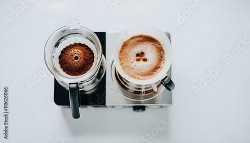 High-definition art of coffee making, showcase of professional coffee brewing process.