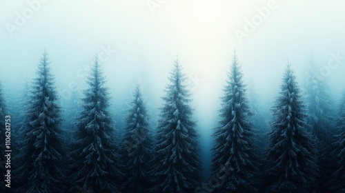 Serene Winter Pine Forest - Misty, cold-toned pine trees, winter wonderland, tranquility, nature, serenity.