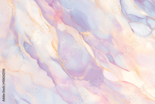 Abstract pastel marble background with soft colors and grainy texture. A soft pink, blue, and purple gradient with gold stripe lines.