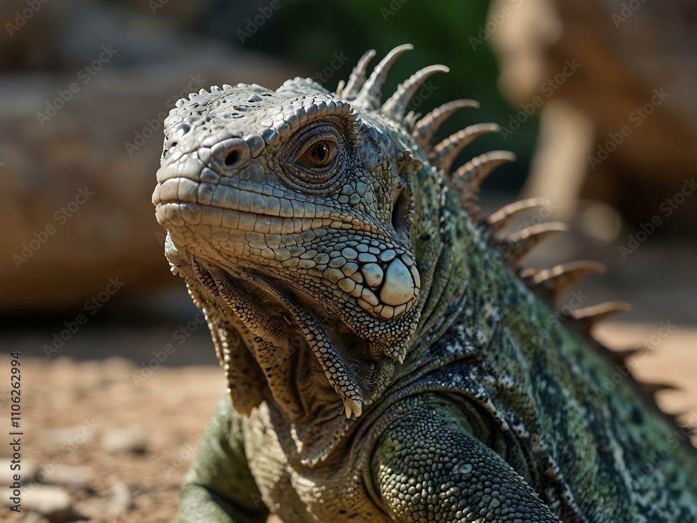 Obraz premium Iguana at the zoo, close-up view.