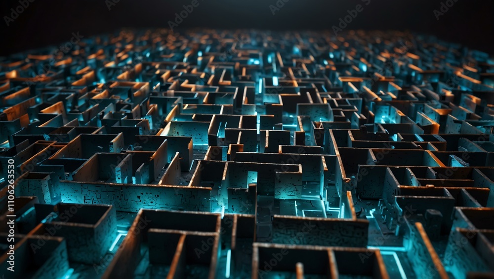 Obraz premium Illuminated maze with pathways suggesting exploration.