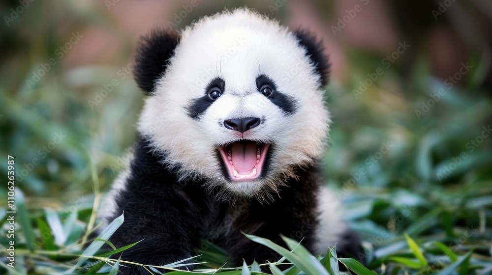 Fototapeta premium Happy Baby Panda in Bamboo