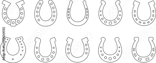 Horseshoe silhouette isolated on transparent background. Vintage Horseshoe icon in line set horseshoe and symbol of luck Hand drawn lucky horseshoe Tattoo design Vector for apps or website