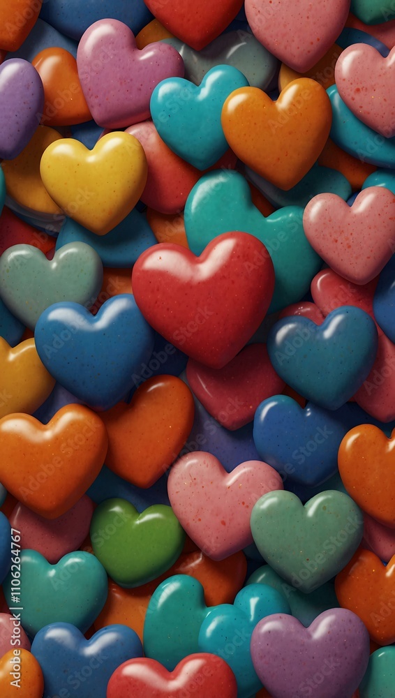 Fototapeta premium Illustration of cascading colorful hearts.
