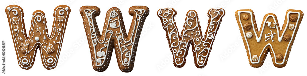 Alphabet W, made with gingerbread cookie, Logo design, letter, isolated on a transparent background