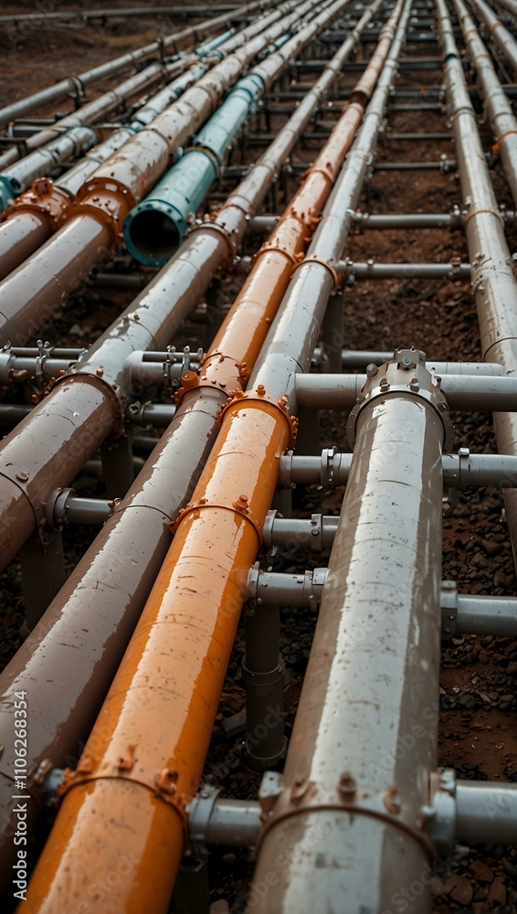 Industry pipeline transporting petrochemical products.