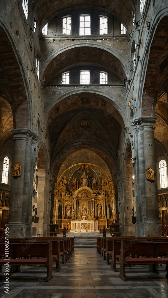 Fototapeta premium Interior of San Siro basilica from the 16th century.