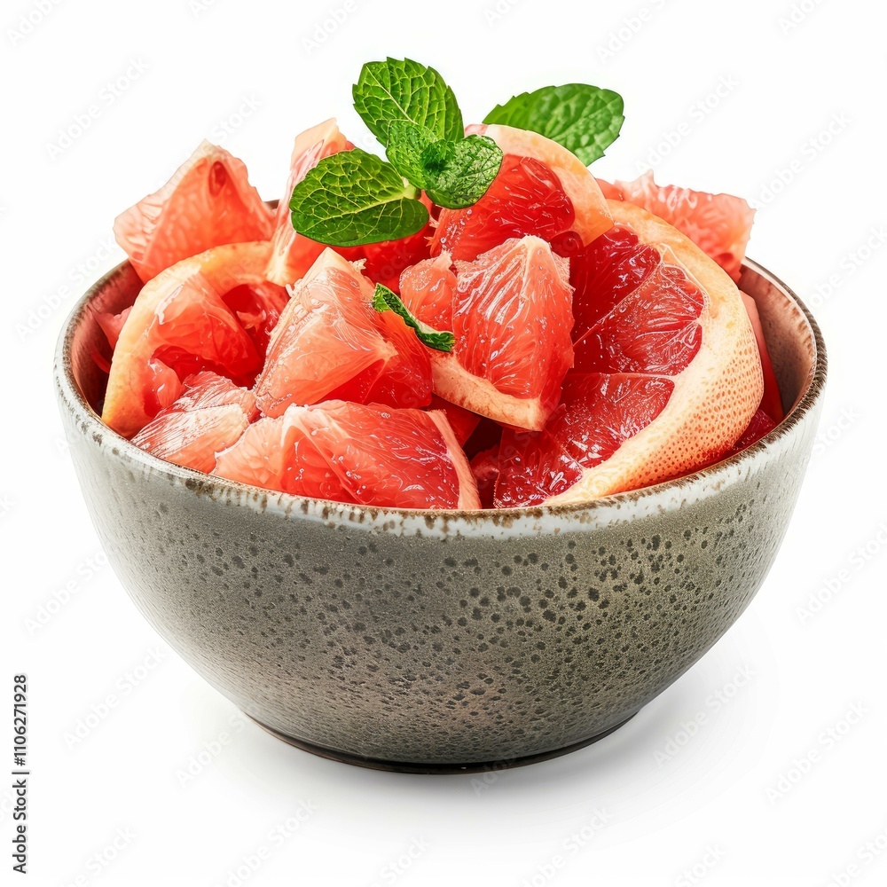 Fresh grapefruit pieces with mint in a bowl Fresh grapefruit pieces with mint in a bowl