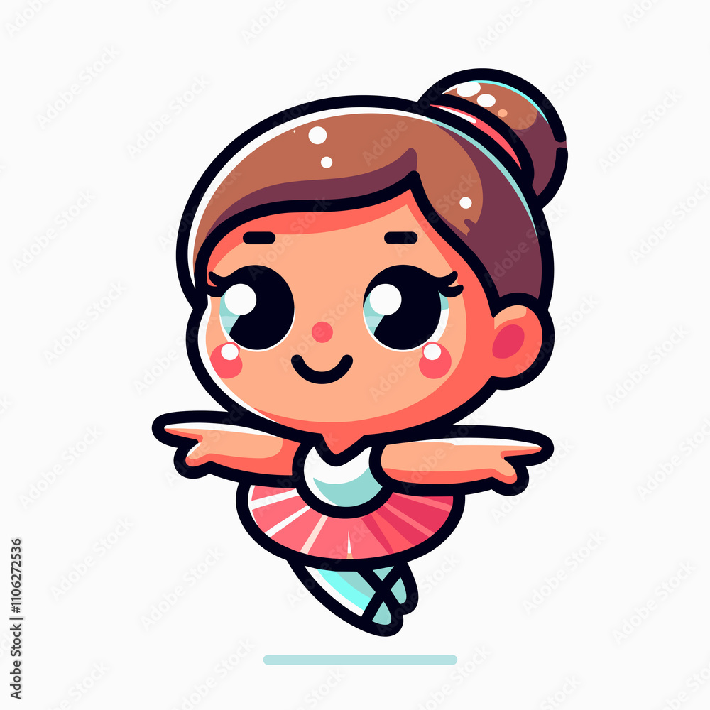 Cute cartoon ballet dancer girl jumping joyfully on a light background with copy space Cute cartoon ballet dancer girl jumping joyfully on a light background with copy space