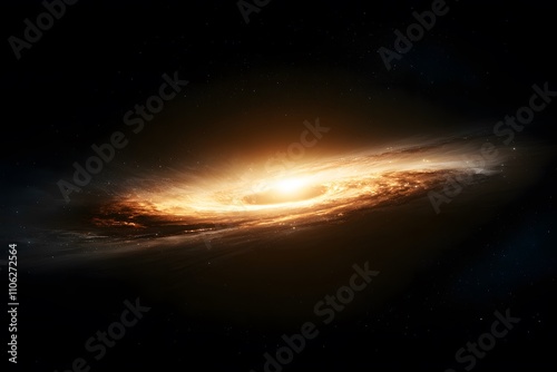 Supermassive black hole in space, isolated on a plain black background, with swirling accretion disk and intense gravitational pull, representing the mysterious and powerful forces of the universe