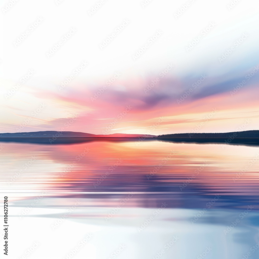 Vibrant sunset reflecting on calm lake with colorful sky Vibrant sunset reflecting on calm lake with colorful sky