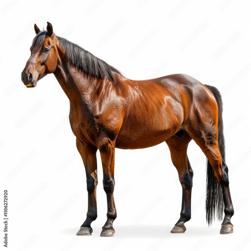 Beautiful brown horse standing on white background Beautiful brown horse standing on white background
