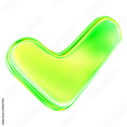 3d green neon or holographic check mark icon. Stock vector illustration on isolated background