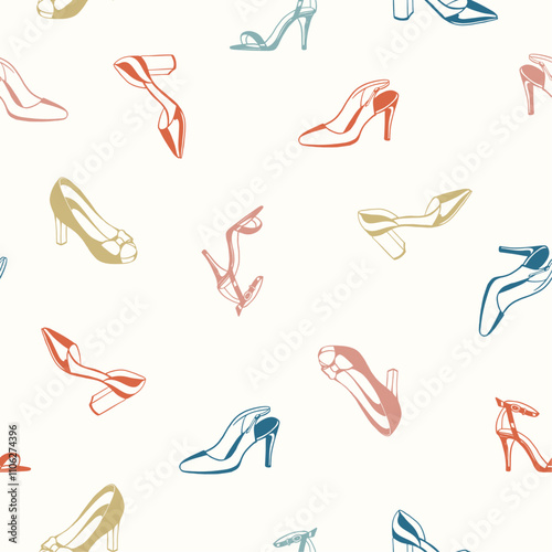 Women shoes seamless pattern, High Heels Shoe background