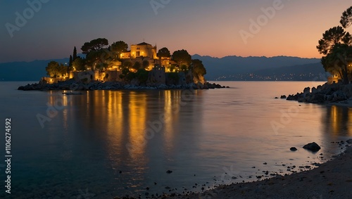 Isola Bella beach, Taormina, Sicily, at dawn.