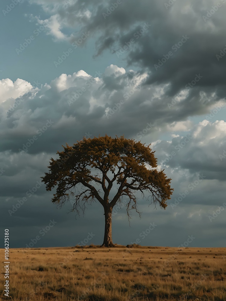 Obraz premium Isolated tree standing alone in a vast landscape.