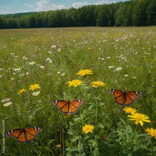 Butterflies in a Meadow Bordering a Forest2. photo