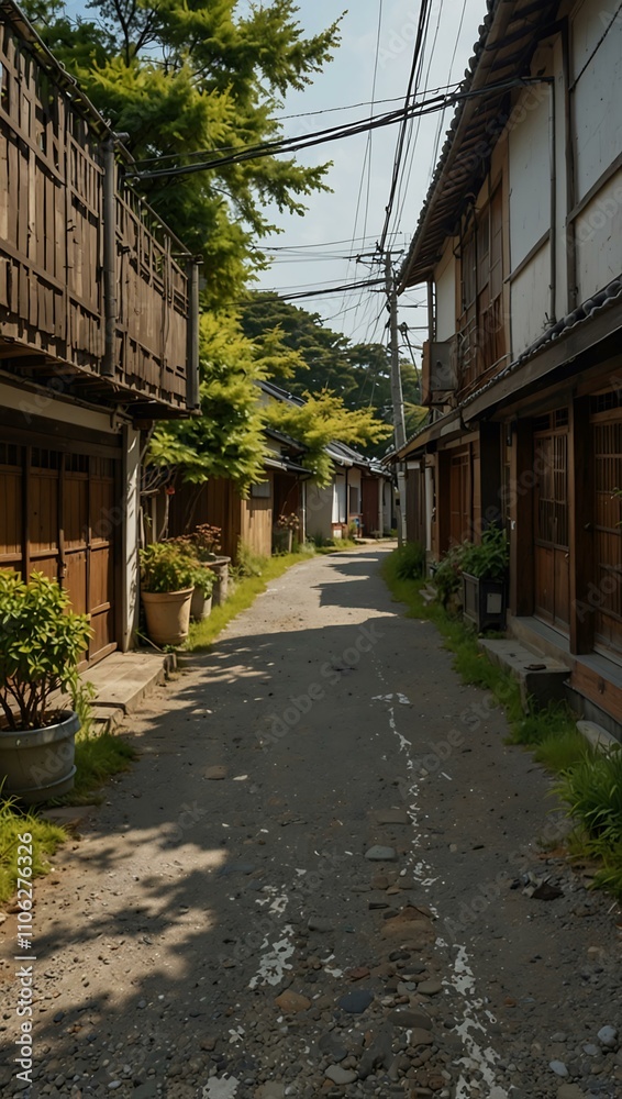 Japanese rural alley during the day, seamless 4K timelapse. Japanese rural alley during the day, seamless 4K timelapse.