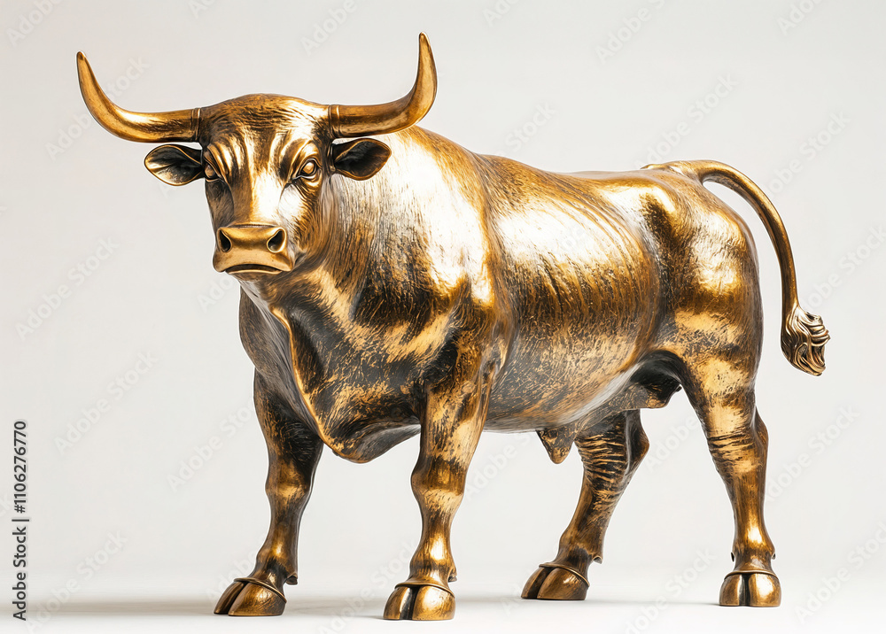 A golden bull figure on a white background. Concept of confidence and bull market A golden bull figure on a white background. Concept of confidence and bull market