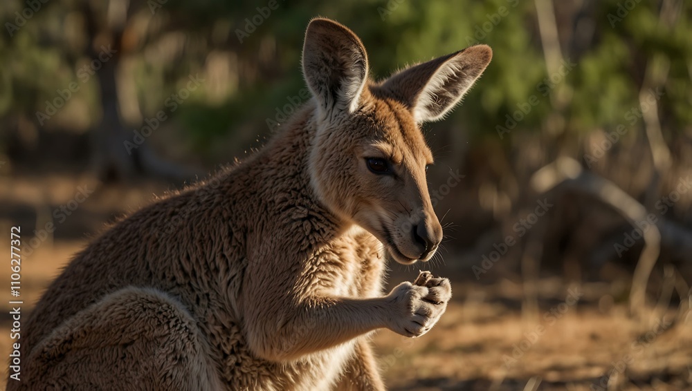 Fototapeta premium Joey kangaroo clinging to mother’s ear for affection.