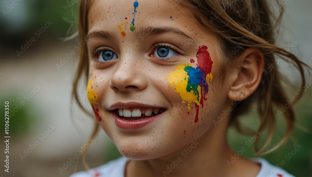 Joyful girl with colorful paint on her face. Joyful girl with colorful paint on her face.