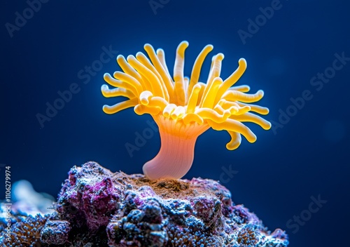 Aiptasia diaphana, also known as the yellow aiptasia glassrose, is a Mediterranean sea anemone. photo