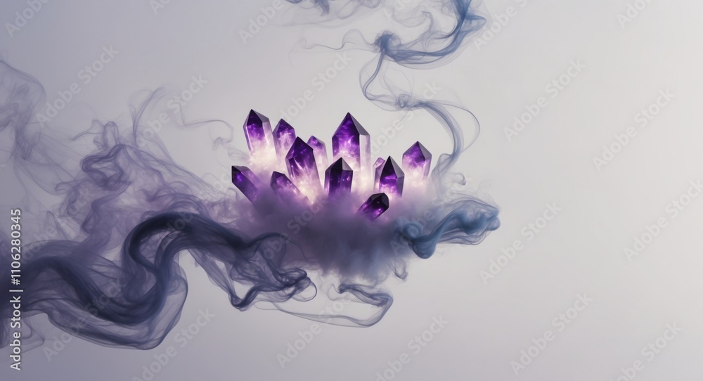 Glowing Purple Crystals in Mystical Smoke. Glowing Purple Crystals in Mystical Smoke.