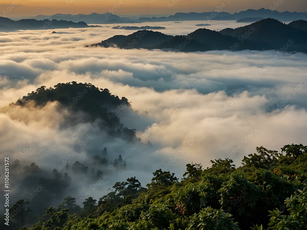 Fototapeta premium Khao Soon Sea of Mist viewpoint, a top Thai attraction.