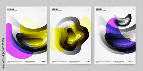  3d abstract brutalism shape design poster