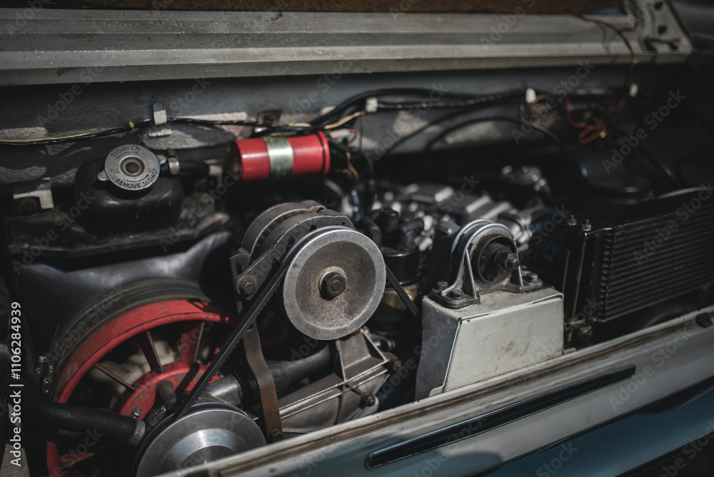 Rear engine classic car with flat air cooled engine Rear engine classic car with flat air cooled engine
