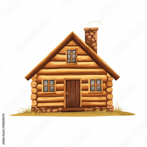 Rustic Log Cabin Camping Icon Vector Illustration Isolated photo