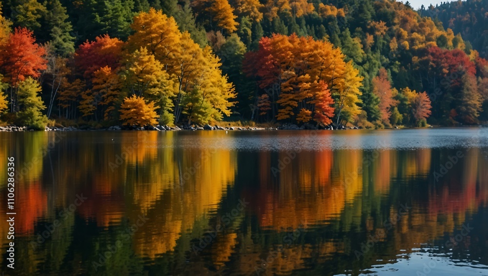 Lakeside autumn scenery with vibrant foliage. Lakeside autumn scenery with vibrant foliage.
