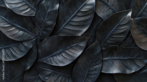 Dark leaves overlap to form a striking pattern that highlights the textures and curves of nature. This close-up captures the beauty of foliage in rich, deep tones, creating a sense of calm.