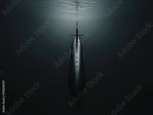 Submarine gliding silently beneath calm ocean waters photo